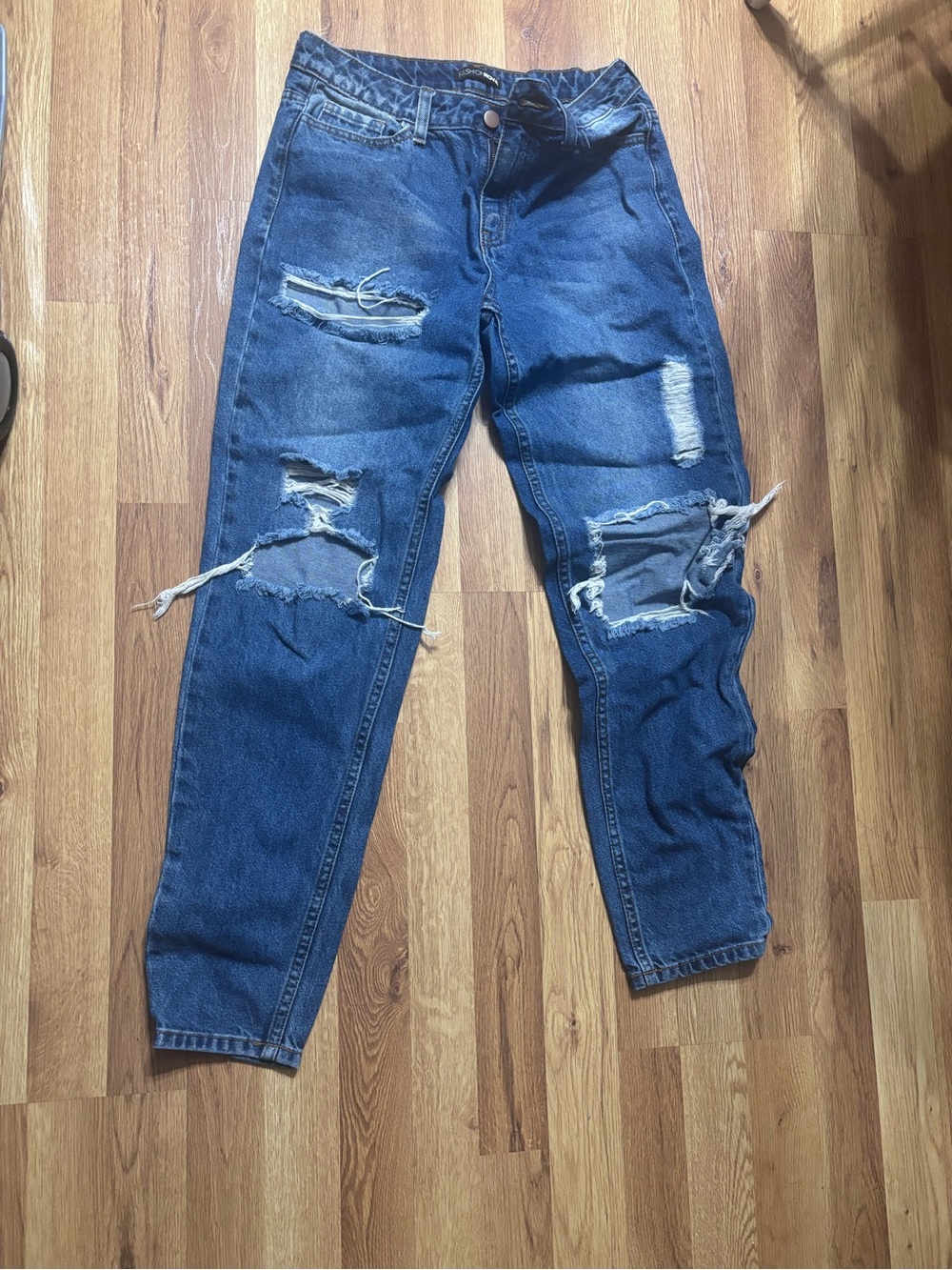 Fashion Nova Women's Distressed Blue Relaxed Jeans